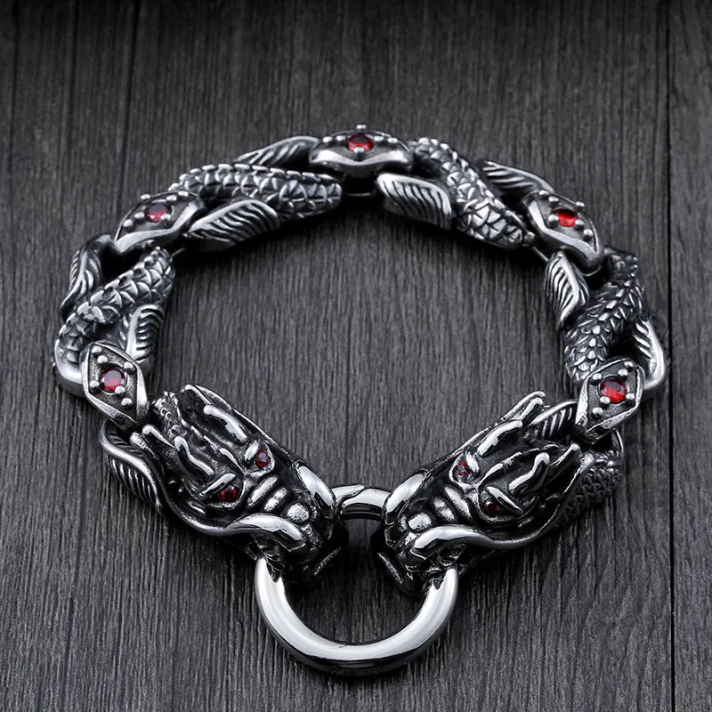 Titanium Steel Dragon Gem Bracelet for Men - Retro Fashion Jewelry Wholesale