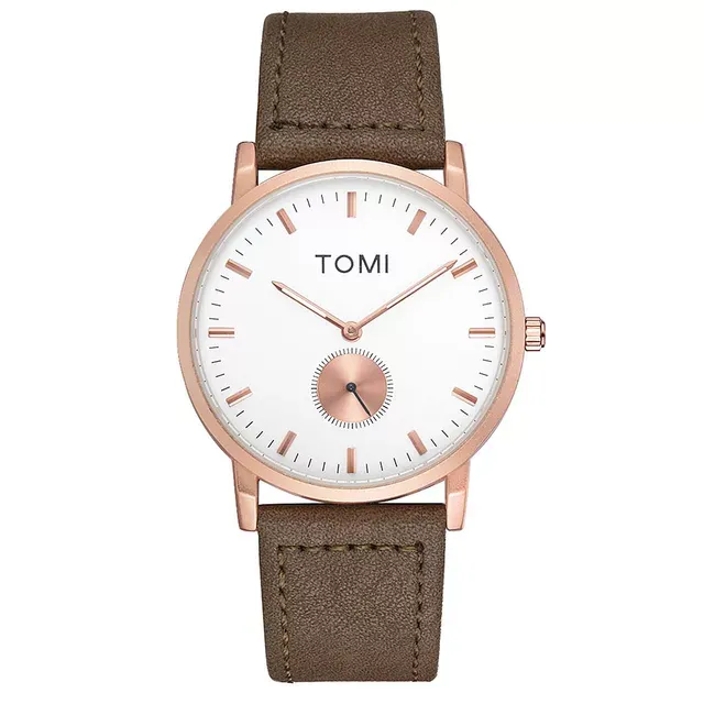 TOMI T-072 Chronograph Watch Slim Dial Quartz Leather Strap