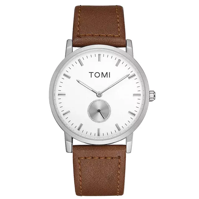 TOMI T-072 Chronograph Watch Slim Dial Quartz Leather Strap