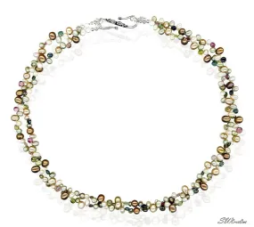 Tourmaline Pearl Silver Beaded Necklace