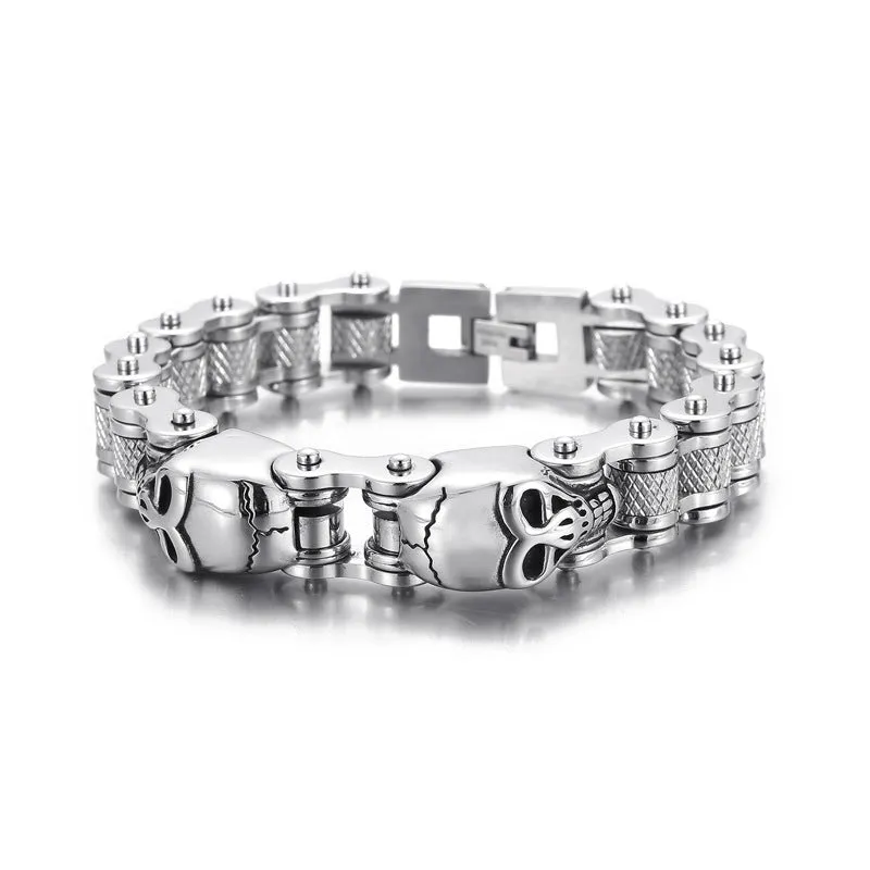 Trendy Skull Design Men's Bracelet with Bicycle Chain in Titanium Steel