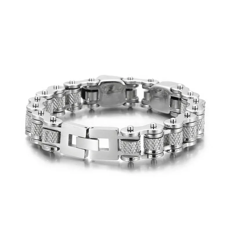 Trendy Skull Design Men's Bracelet with Bicycle Chain in Titanium Steel