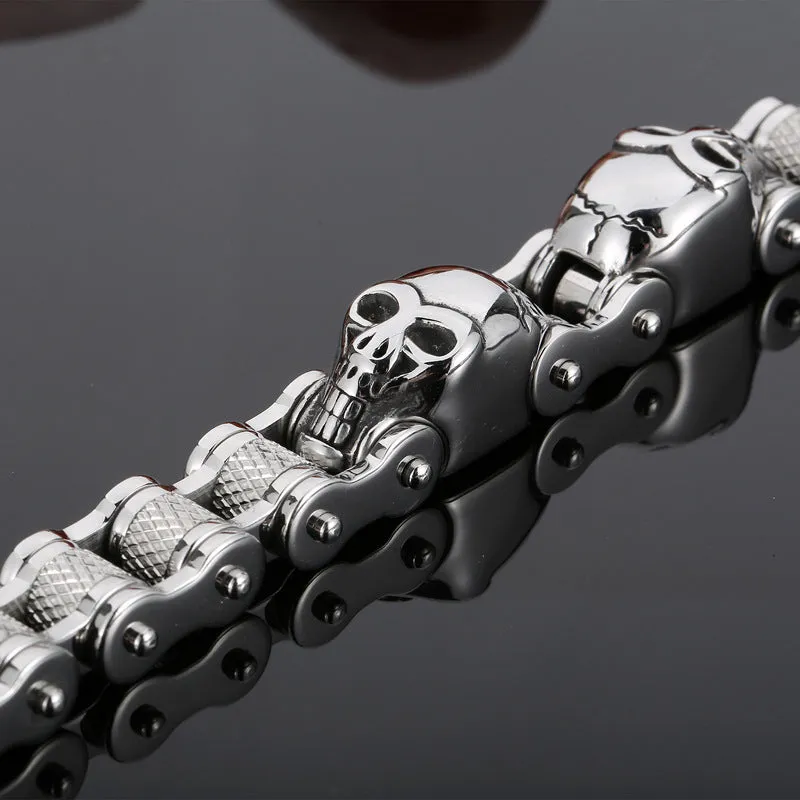 Trendy Skull Design Men's Bracelet with Bicycle Chain in Titanium Steel