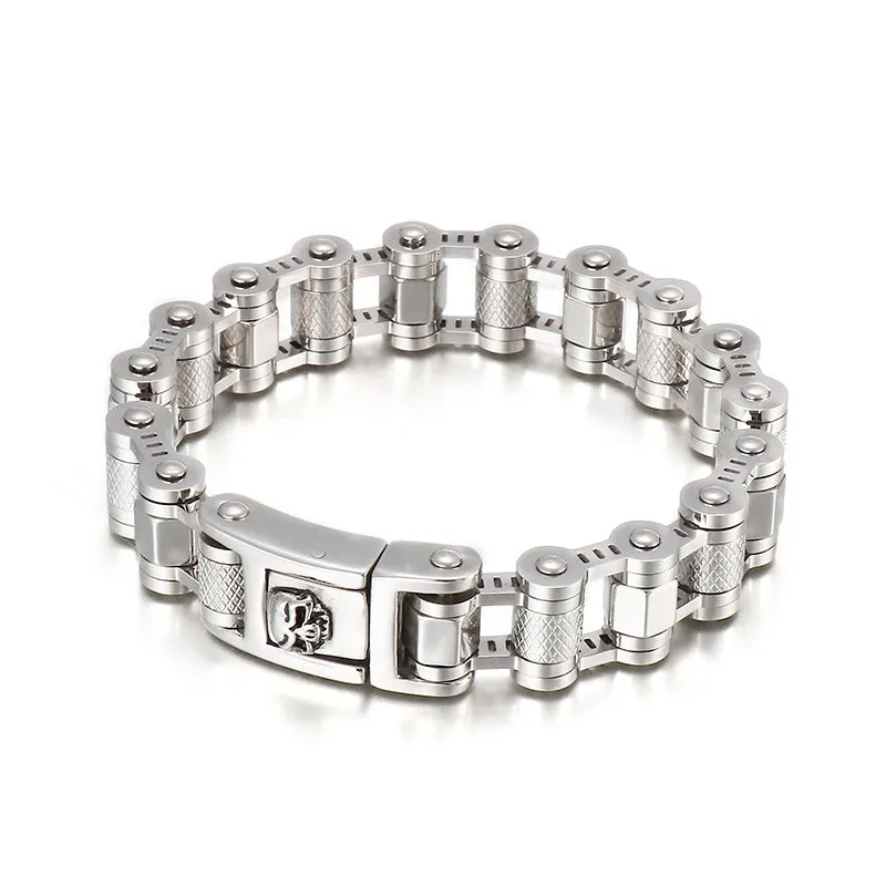 Trendy Skull Design Men's Bracelet with Bicycle Chain in Titanium Steel