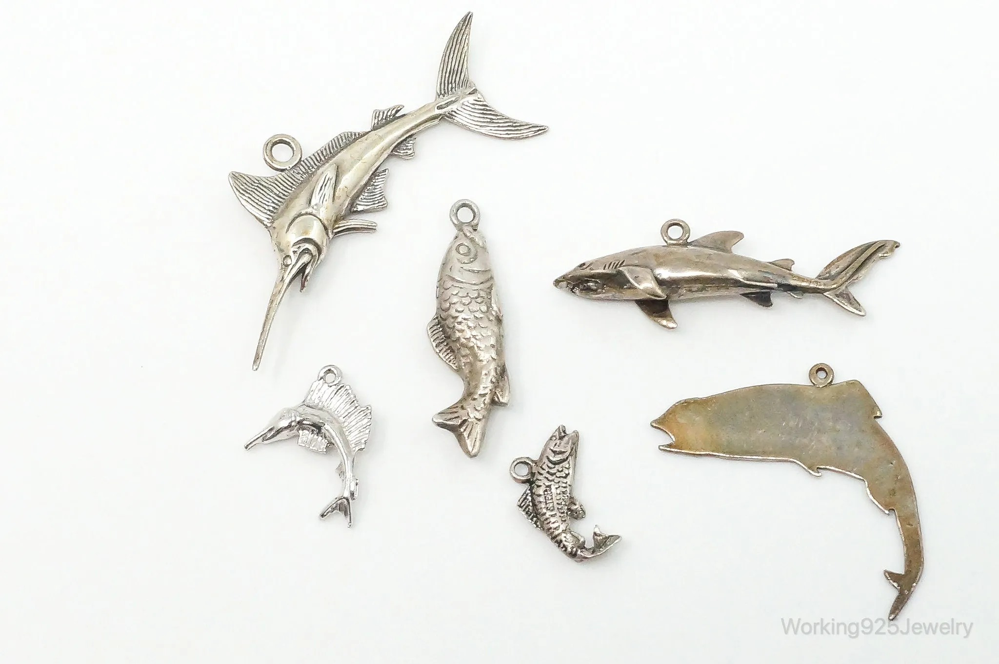 Vintage Antique Ocean Sea Life Sterling Silver Charms Lot