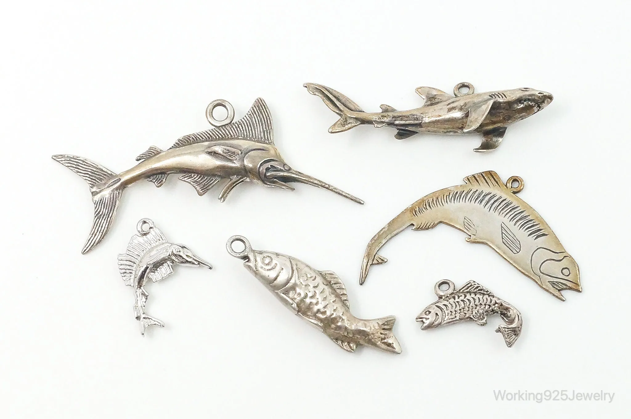 Vintage Antique Ocean Sea Life Sterling Silver Charms Lot