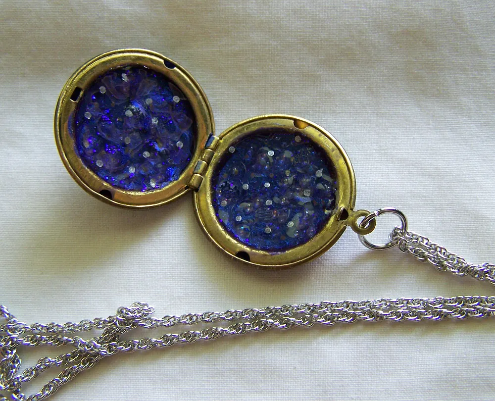 Vintage Brass Locket Silver Filigree Opal Locket Pendant