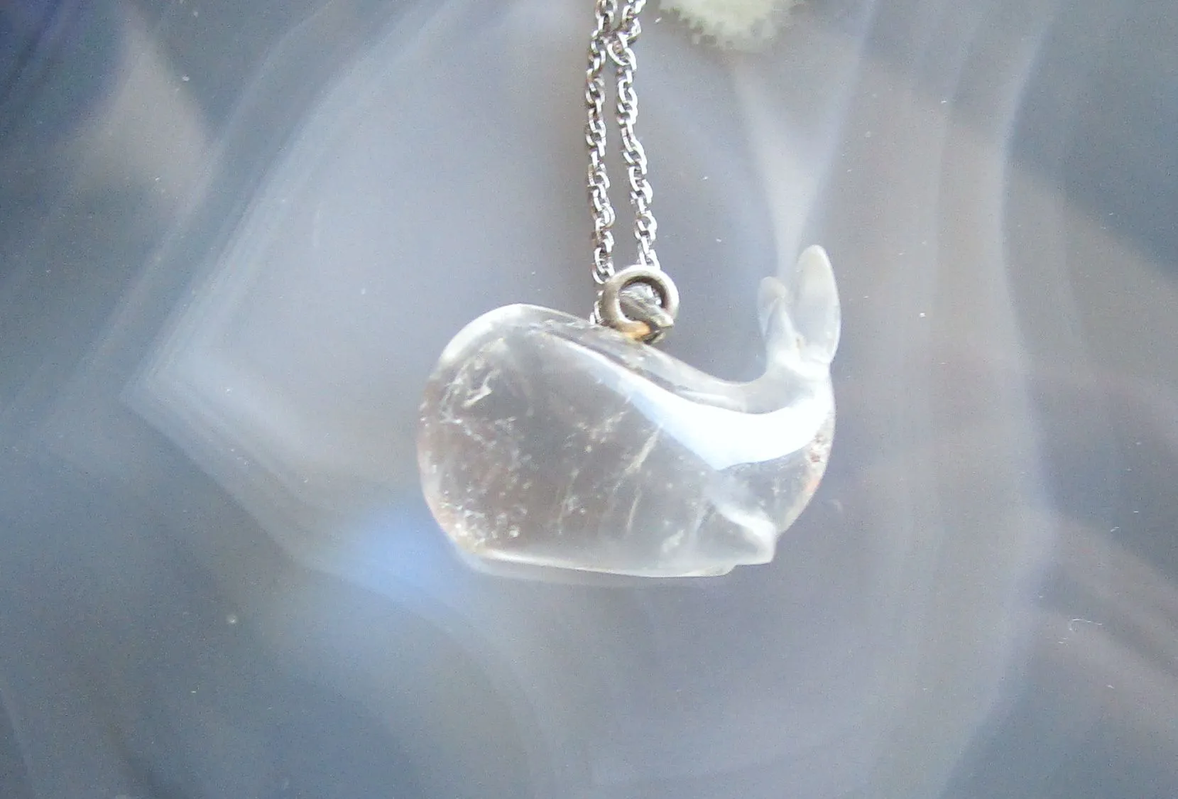 Vintage Clear Quartz Crystal Whale Pendant Necklace