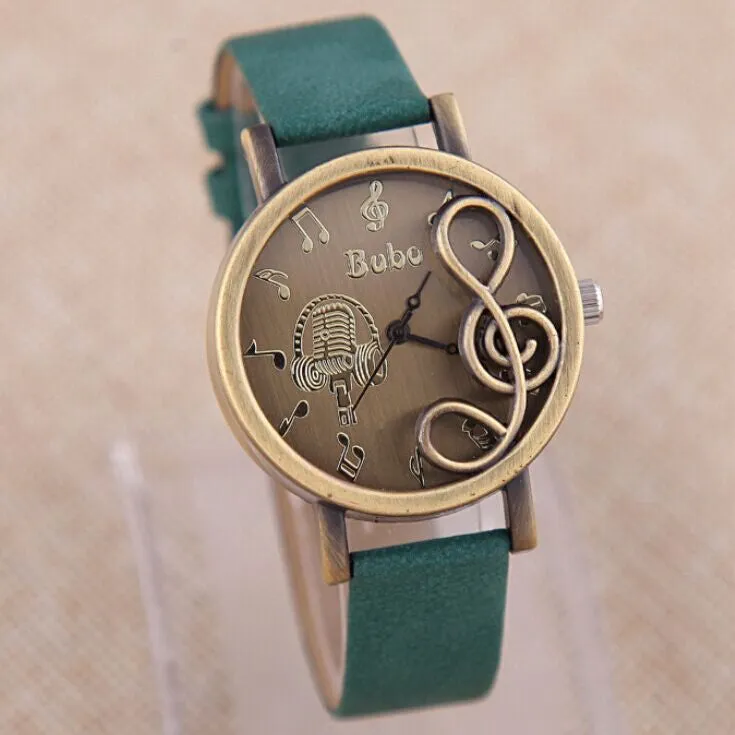 Vintage Copper Alloy Modern musical symbols Dress watches Personality Popular high-end Leather Strap Quartz Casual Watches gift