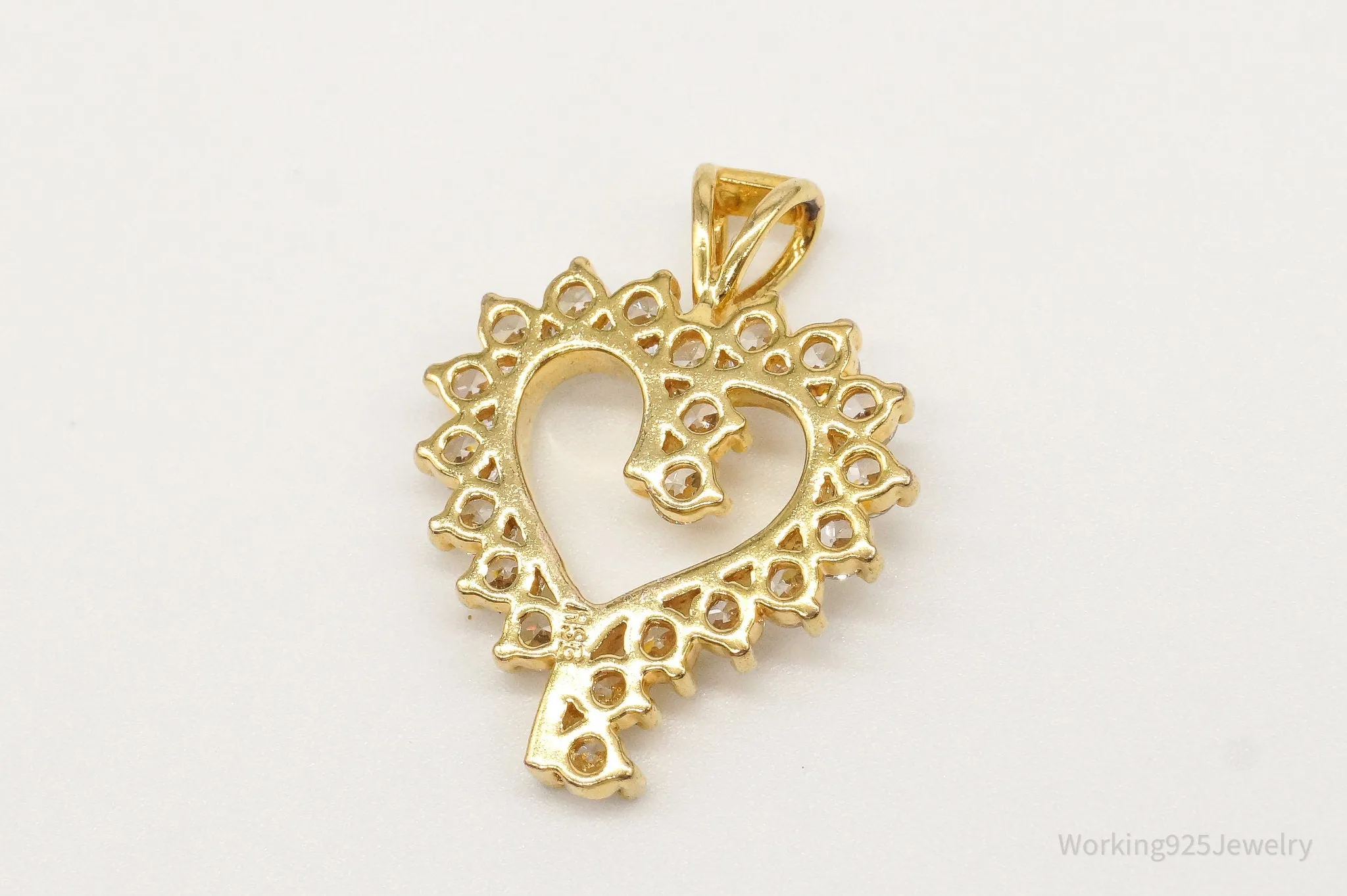 Vintage Cubic Zirconia Gold Vermeil Sterling Silver Heart Pendant