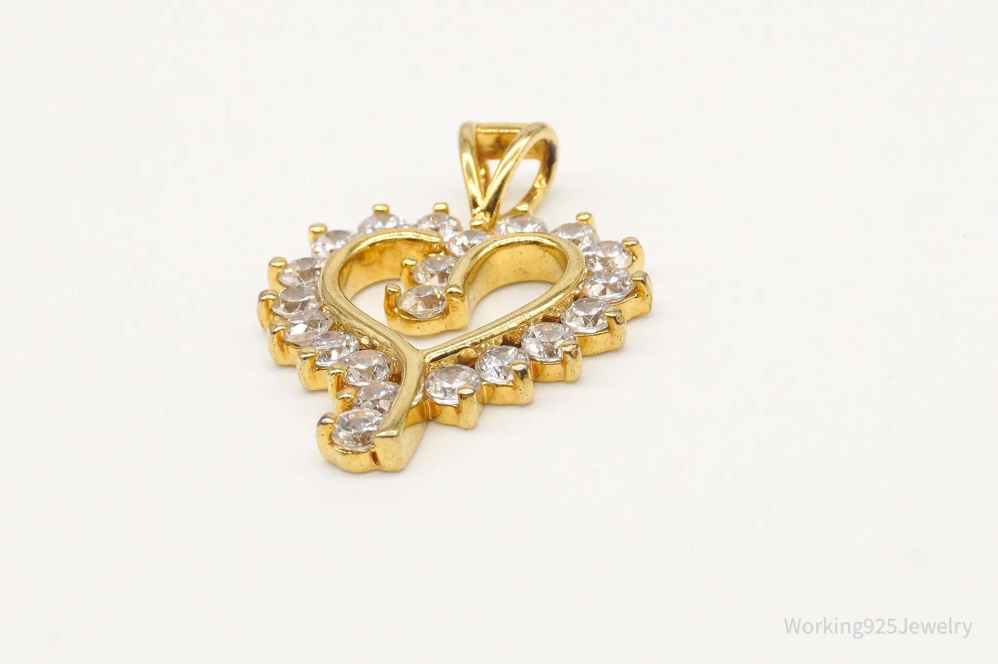 Vintage Cubic Zirconia Gold Vermeil Sterling Silver Heart Pendant