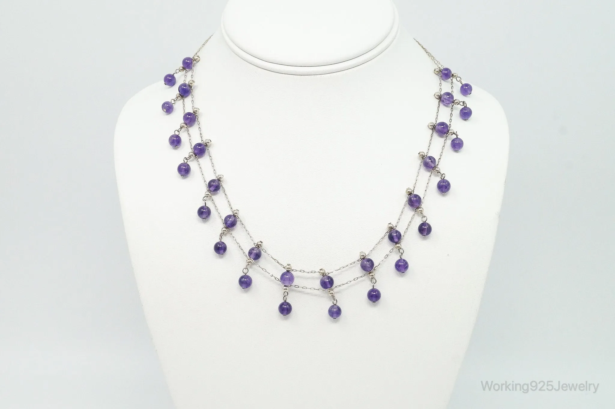 Vintage Double Strand Amethyst Sterling Silver Necklace