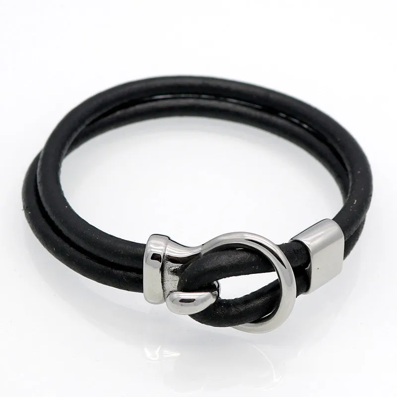 Vintage Genuine Leather Titanium Steel Saddle Buckle Fashion Men Jewelry Leather Bracelet Best Friend Gift Bracelets For Women pulseira