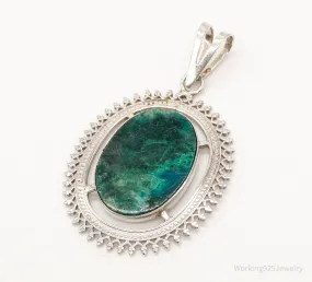 Vintage Large Chrysocolla Sterling Silver Pendant