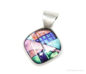 Vintage Large Dichroic Glass Sterling Silver Necklace Pendant