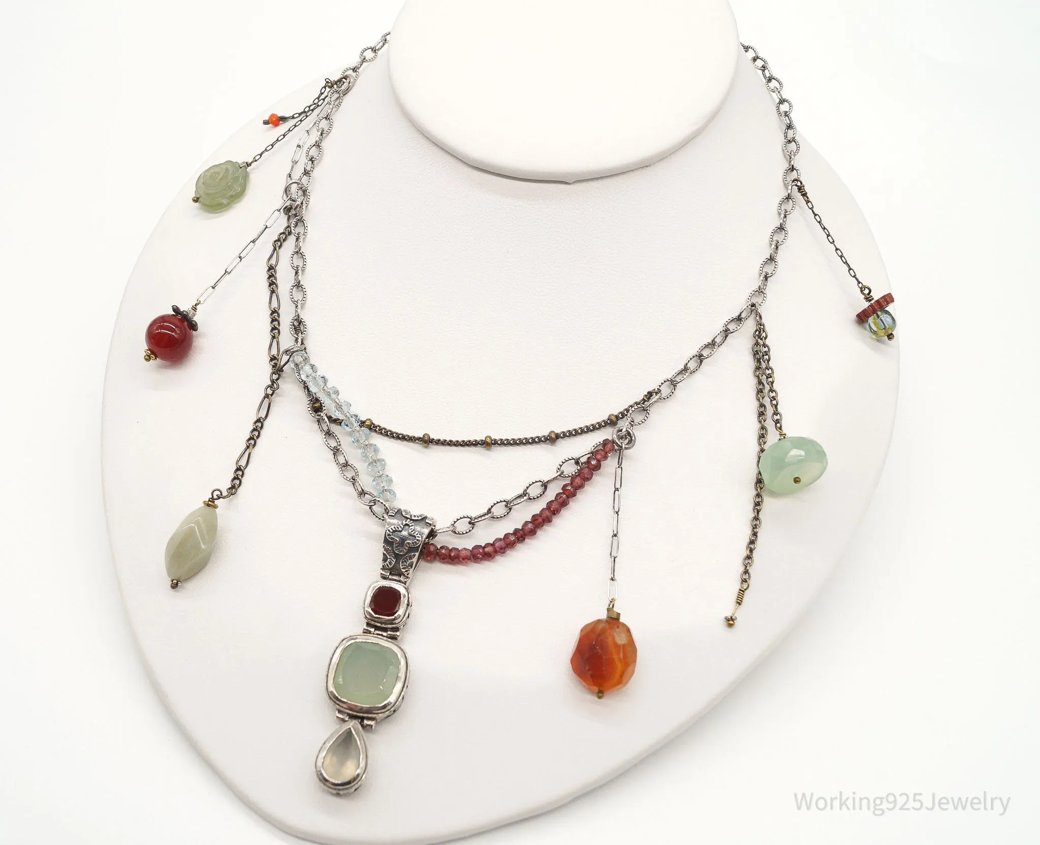 Vintage Multi Gemstone Bead Sterling Silver Necklace