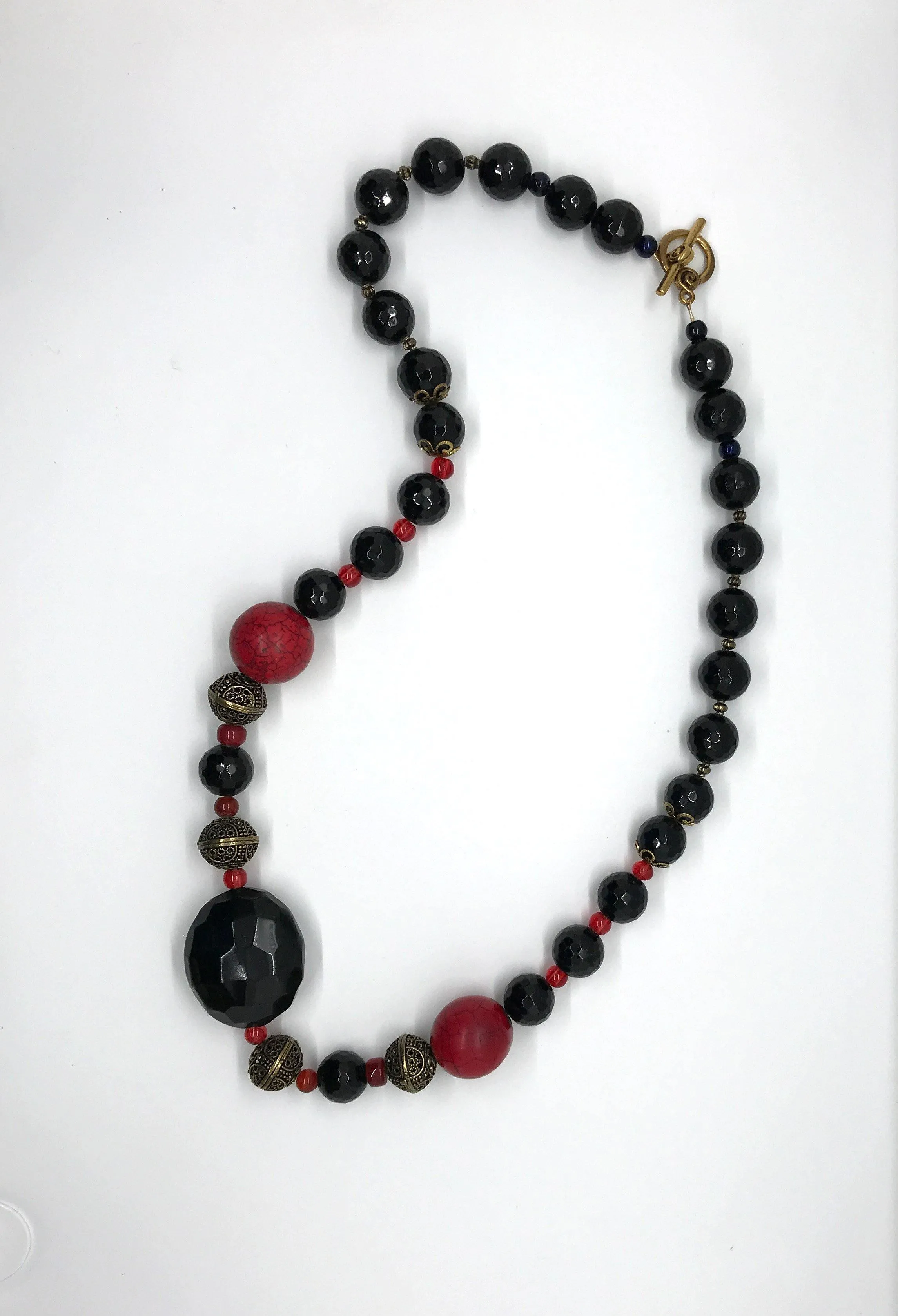 Vintage Necklace with Red and Black Beads