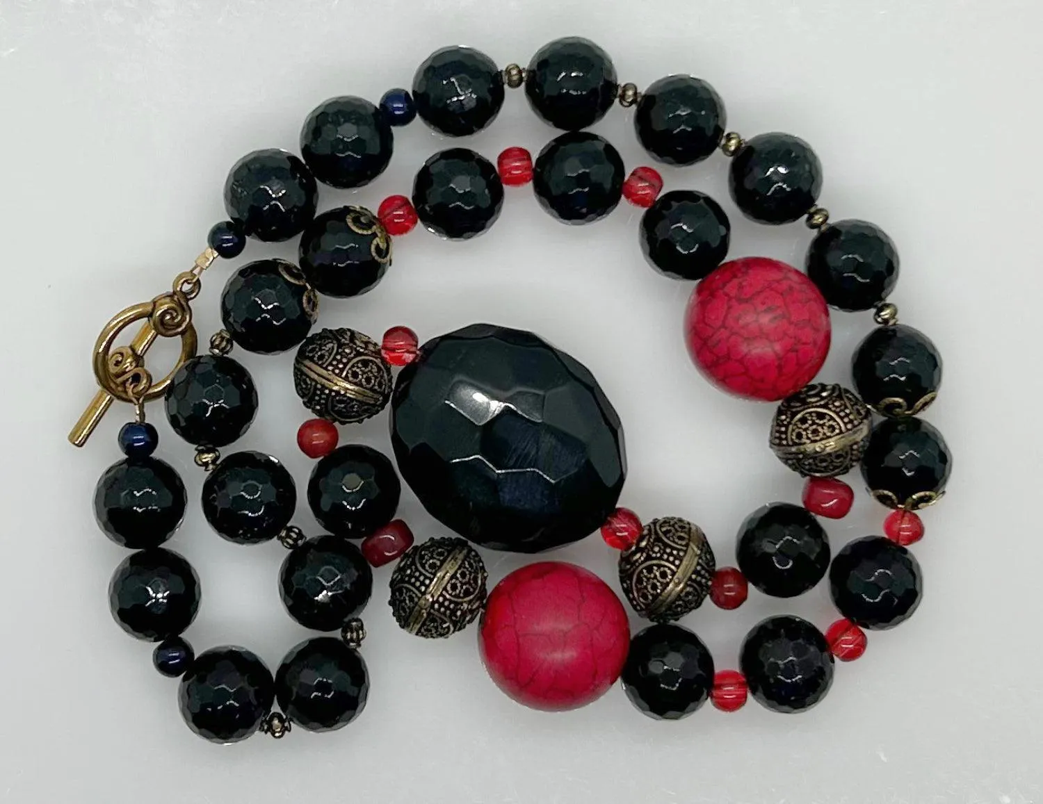 Vintage Necklace with Red and Black Beads