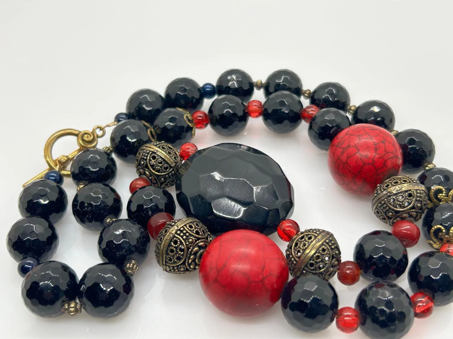 Vintage Necklace with Red and Black Beads