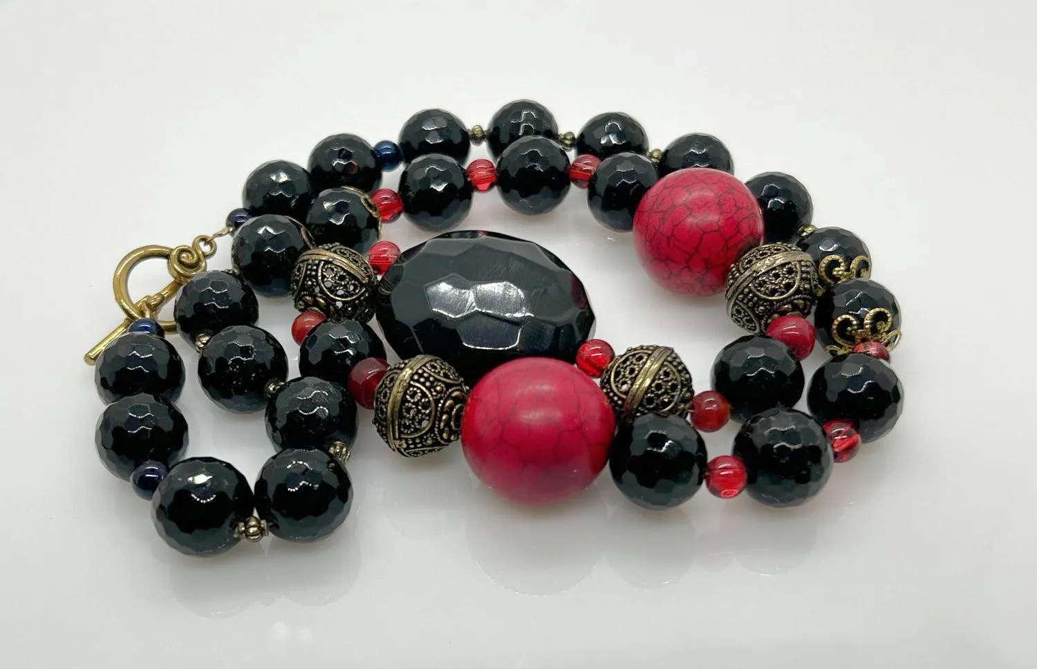 Vintage Necklace with Red and Black Beads