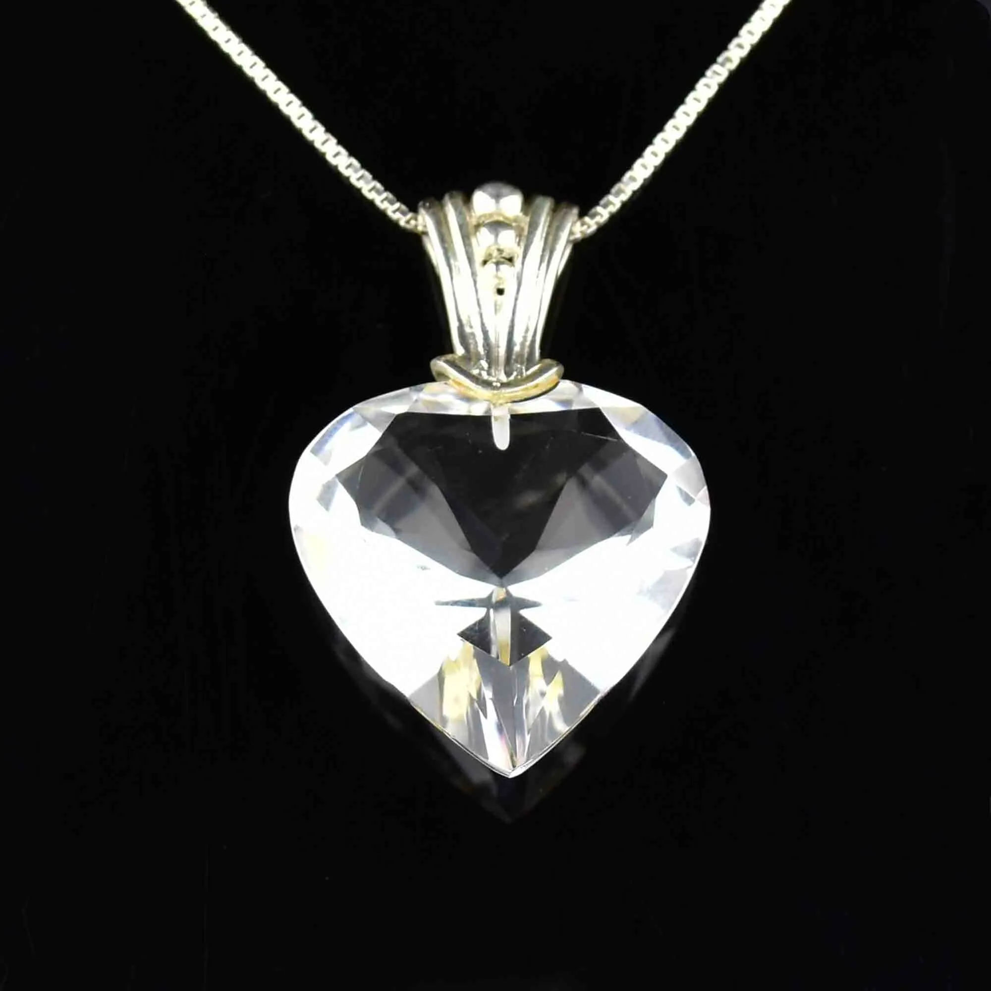 Vintage Silver Quartz Heart Pendant Necklace