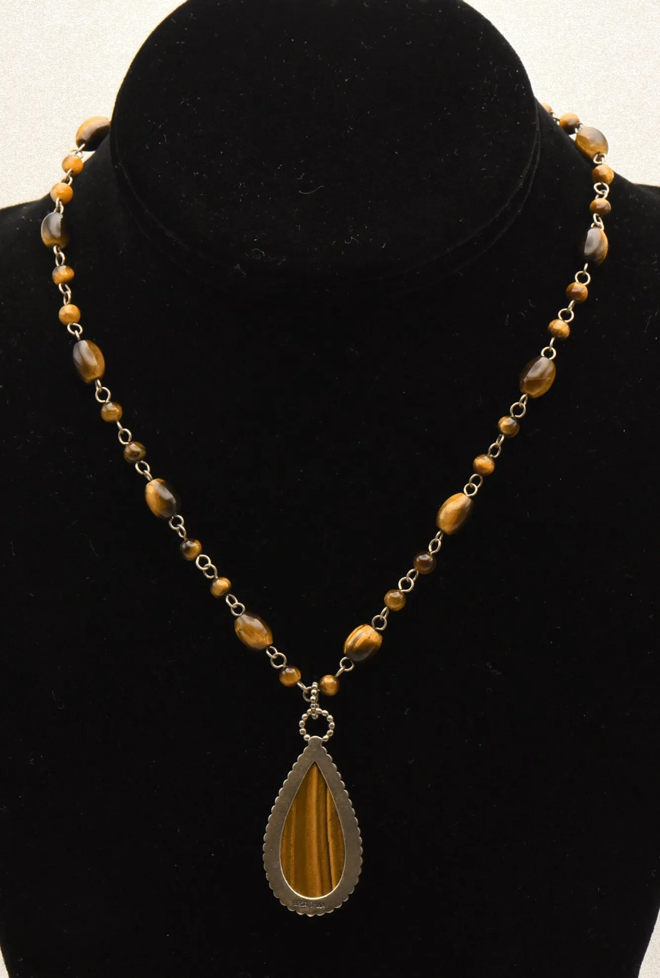 Vintage Tiger's Eye Pendant on Tiger's Eye Bead Station Necklace