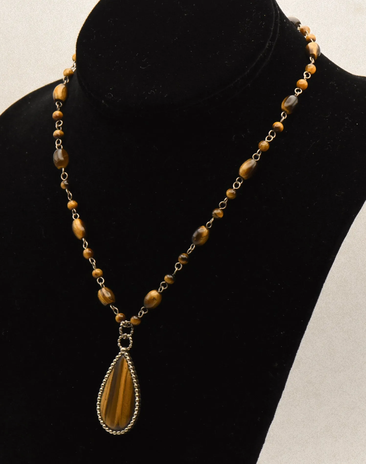 Vintage Tiger's Eye Pendant on Tiger's Eye Bead Station Necklace