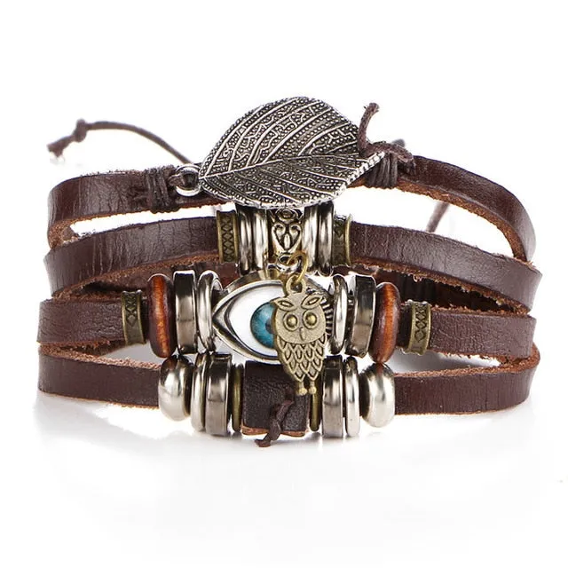 Vintage Turkish Eye Punk Leather Bracelet Set