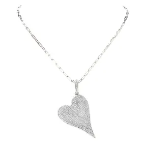 White Gold Filled CZ Pave Heart Pendant Necklace