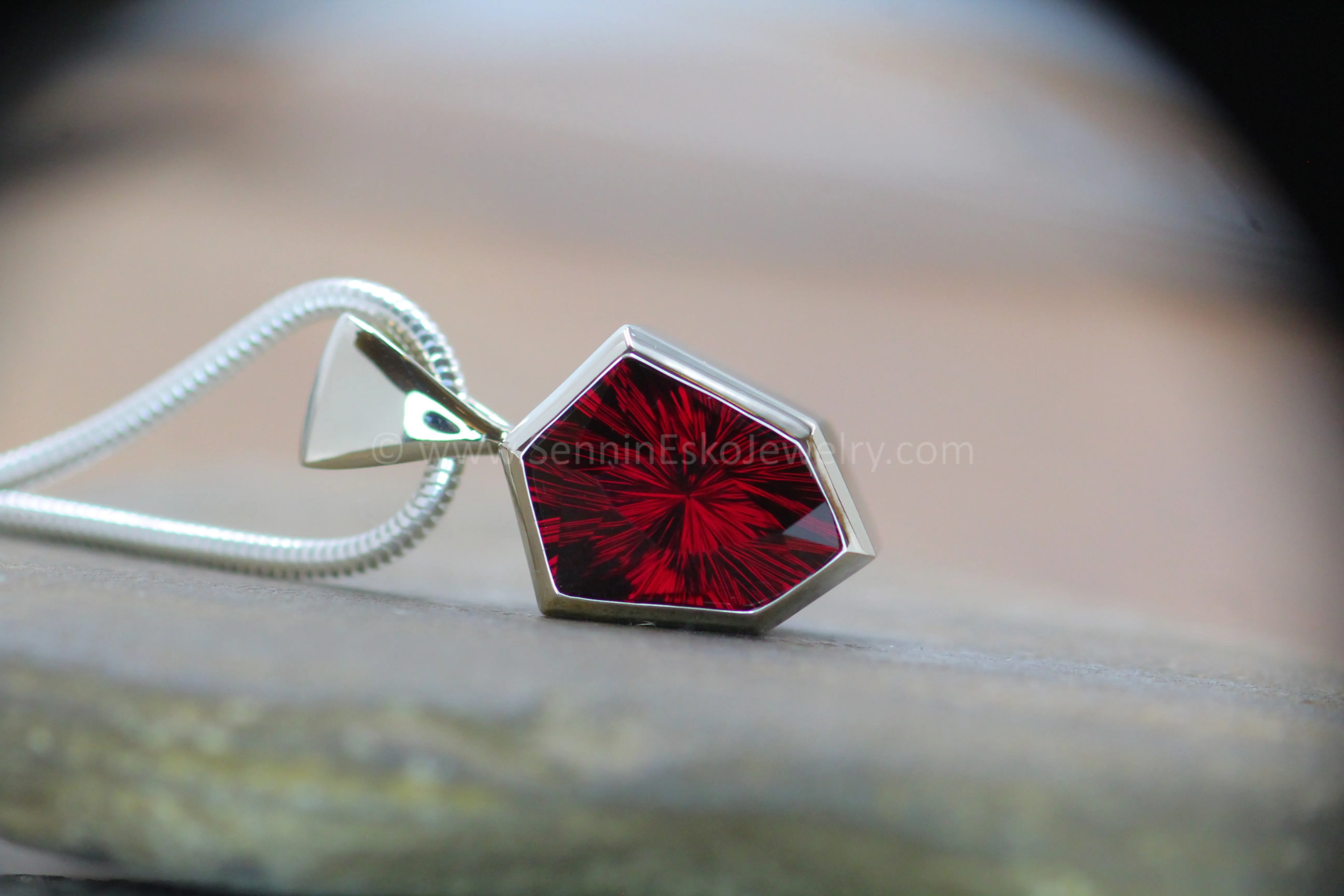 White Gold Pendant for Large & Very Large Sized Gems - Depicted with a Fantasy cut 12 Carat Rhodolite Garnet(Setting Only, Center Stone Sold Separately)