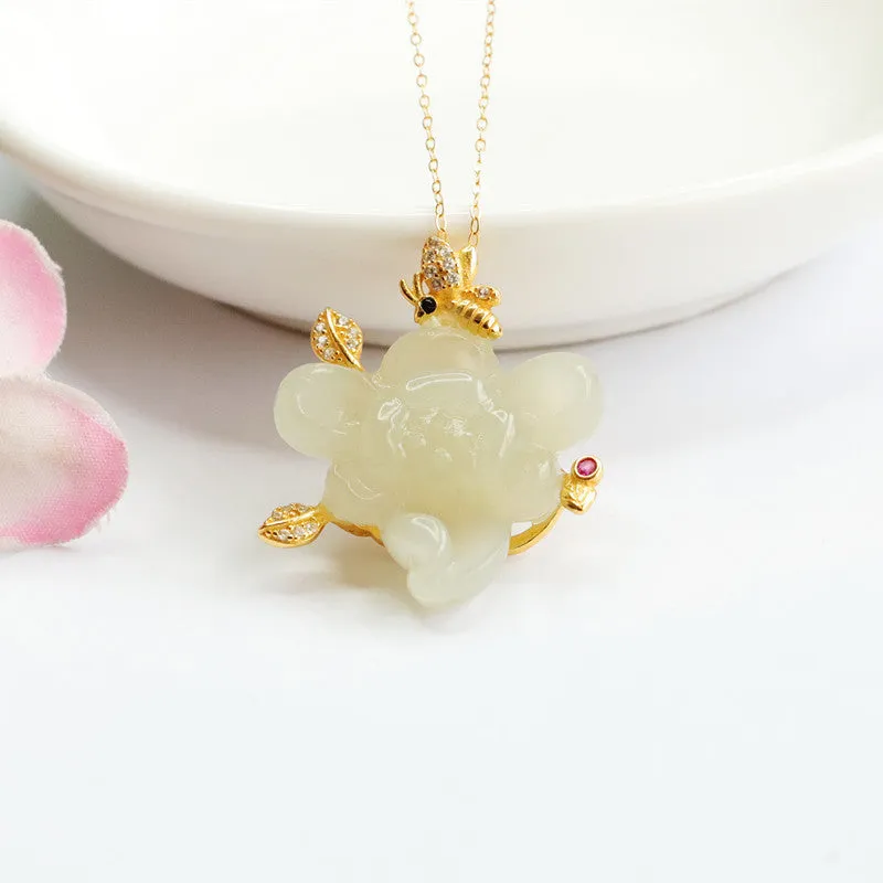 White Jade Lotus Necklace with Sterling Silver Chain