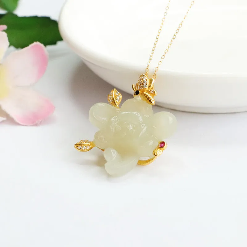 White Jade Lotus Necklace with Sterling Silver Chain