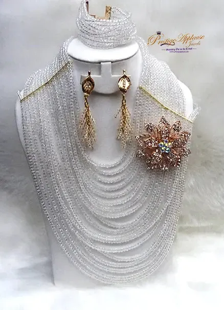 White Multi Layers Bridal Party Jewellery Necklace Set