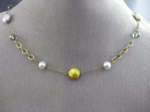 WIDE LONG SOUTH SEA & GOLDEN PEARL QUARTZ 14KT YELLOW GOLD BY THE YARD NECKLACE