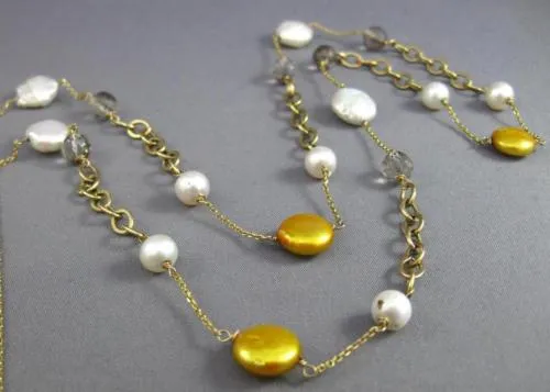 WIDE LONG SOUTH SEA & GOLDEN PEARL QUARTZ 14KT YELLOW GOLD BY THE YARD NECKLACE