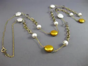 WIDE LONG SOUTH SEA & GOLDEN PEARL QUARTZ 14KT YELLOW GOLD BY THE YARD NECKLACE