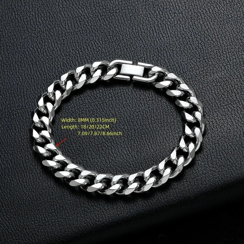 Width 8/10MM 316L Titanium Steel Cuban Chain Bracelet Fashion Men's Stainless Steel Link Bracelet Father Boyfriend Gift