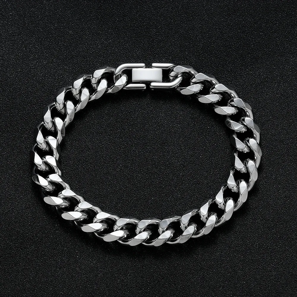 Width 8/10MM 316L Titanium Steel Cuban Chain Bracelet Fashion Men's Stainless Steel Link Bracelet Father Boyfriend Gift