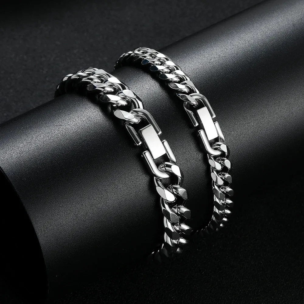 Width 8/10MM 316L Titanium Steel Cuban Chain Bracelet Fashion Men's Stainless Steel Link Bracelet Father Boyfriend Gift