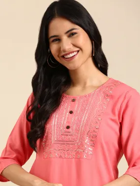 Women's Coral Solid Straight Kurta