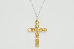 Yellow Cross Necklace- Citrine Cross Necklace - Natural Citrine Pendant