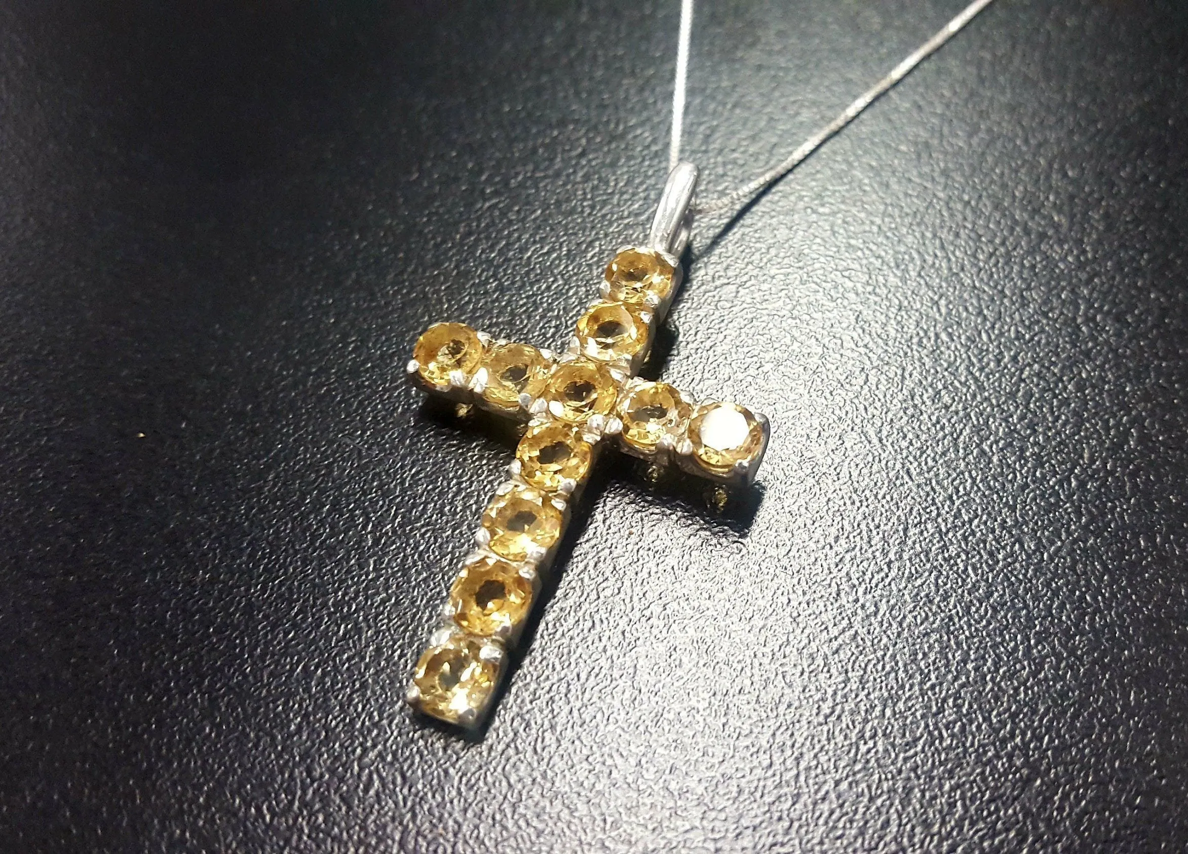 Yellow Cross Necklace- Citrine Cross Necklace - Natural Citrine Pendant