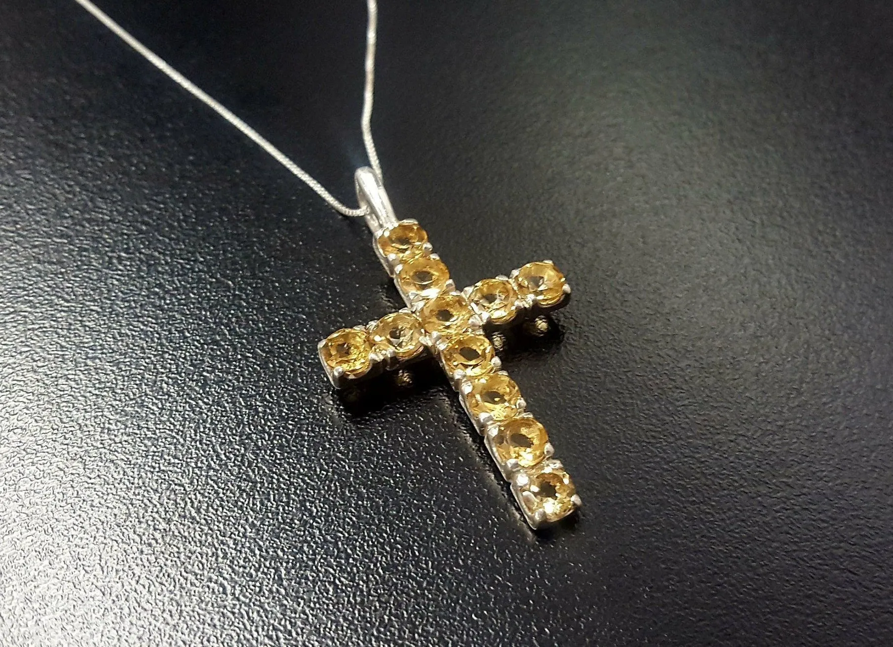 Yellow Cross Necklace- Citrine Cross Necklace - Natural Citrine Pendant