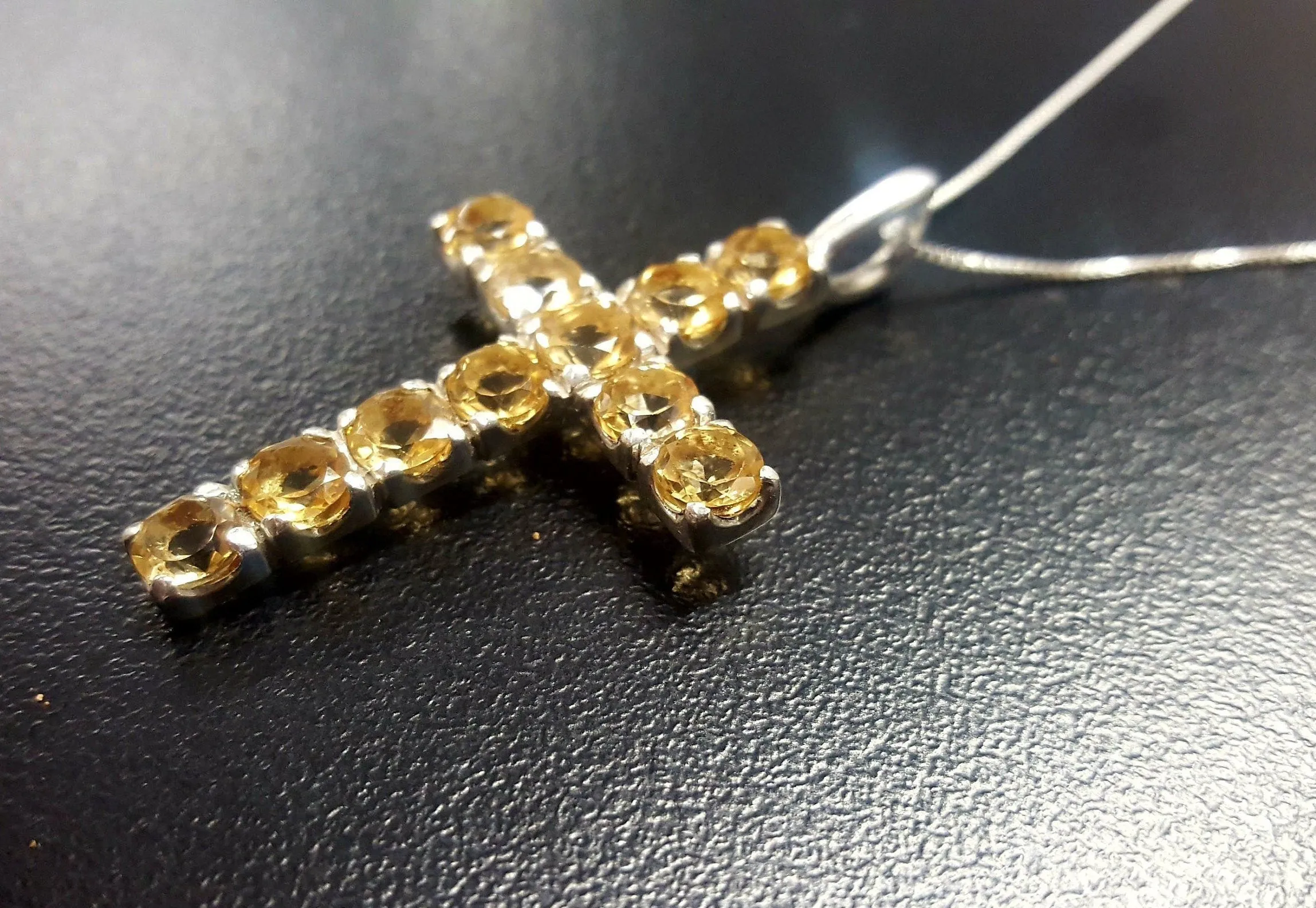 Yellow Cross Necklace- Citrine Cross Necklace - Natural Citrine Pendant