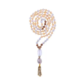 Yellow Jade Mala Necklace with Cowrie Shell - Happiness Mala Beads