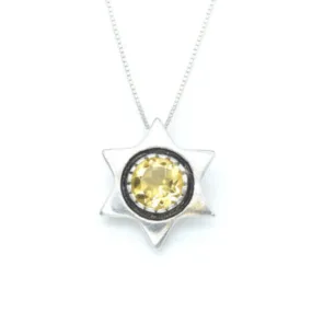 Yellow Star Pendant - Real Citrine Necklace - Silver Star Necklace