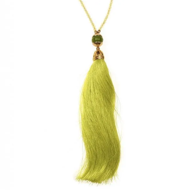 Yellow/Green Rainbow Long Tassel Necklace